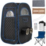 Sauna  vapeur portable, tente sauna portable vapeur 3l, temprature 9 niveaux, cadre inox, chaise pliable, ...