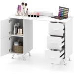 Relax4life table de manucure avec rangement, table manucure avec 3 tiroirs, 2 armoires, table  ongles ...
