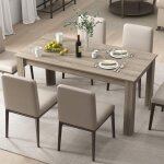 Relax4life - table salle  manger 160 cm, table a manger 6 - 8 personnes avec plateau grain bois, pieds ...