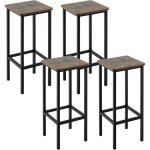 Relax4life tabouret de bar lot de 4, chaise haute bar 72 cm avec cadre m�tallique, assise bois, repose ...