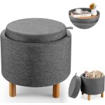 Tabouret de coiffeuse avec couvercle r�versible et rangement cach�, ottoman pouf avec coffre de rangement, ...
