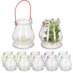 Lot de 12 photophores  suspendre, en verre, avec anse color, porte - bougies, hxd: 10 x 8, 5 cm, transparent ...