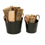 Relaxdays lot de 2 paniers � bois, bois de chauffage et d?allumage, m�tal, anses en cuir, motif arbre ...