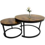 Relaxdays lot de 2 tables gigognes, design industriel, � 50 et 70 cm, aspect bois et m�tal, tables d'appoint ...