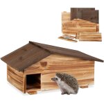 Abri pour hrisson avec fond, 2 parties, quartier d'hiver, h x l x p : 24 x 46 x 33, 5 cm, marron - relaxdays ...