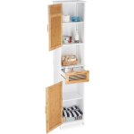 Relaxdays - armoire haute salle de bain, 2 portes 1 tiroir, colonne sdb hxlxp: env. 180x39x30 cm, bois ...