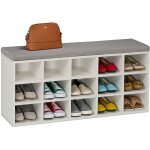 Relaxdays - banc � chaussures, 15 compartiments, h x l x p : 50 x 105 x 30, 5 cm, pour l'entr�e ou la ...