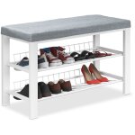 Relaxdays - banc � chaussures, 2 niveaux de rangement, hlp : 50, 5 x 82 x 33 cm, tissu et m�tal, gris ...