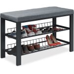 Relaxdays - banc � chaussures, 2 niveaux de rangement, hlp : 50, 5 x 82 x 33 cm, tissu et m�tal, gris ...