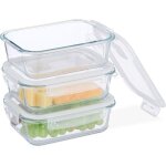 Relaxdays - boîtes alimentaires en verre, lot de 3, couvercle hermétique en plastique, 1 040 ml, récipients, ... Relaxdays - boîtes alimentaires en verre, lot de 3, couvercle hermétique en plastique, 1 040 ml, récipients, ...