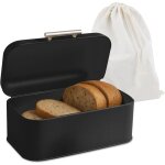 Relaxdays boite � pain, couvercle, poign�e, design vintage, m�tal, h x l x p : 15, 5 x 30 x 21 cm, noire ...