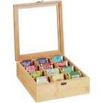 Bote de th, 12 compartiments, en bambou, avec couvercle, h x l x p : 9, 5 x 26, 5 x 28, 5 cm, nature ...