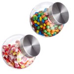 Relaxdays bonbonnire, lot de 2, 1, 5 l chacune, couvercle en acier inox, pour friandises (bonbons, etc. ...