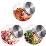 Relaxdays - bonbonnire en verre, lot de 3, bocaux, couvercle en inox, 1, 5 l, friandises et autres aliments, ...