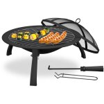 Relaxdays - brasero avec couvercle, � cuve 51 cm, pieds pliables, grille, pare - �tincelles, tisonnier, ...