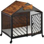 Relaxdays - cage pour chien style industriel pour la maison, 73x70x53 cm, roulettes, mdf / acier, brun ... Relaxdays - cage pour chien style industriel pour la maison, 73x70x53 cm, roulettes, mdf / acier, brun ...