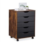 Relaxdays caisson de bureau, avec roulettes et 5 tiroirs, h x l x p : env. 66, 5 x 48 x 39, 5 cm, marron ...