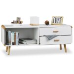 Relaxdays - commode lowboard coins arrondis en blanc meuble tv buffet avec tiroirs hxlxp: 48 x 120 x ...