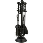 Relaxdays couverts de chemine, lot de 5 pices, tisonnier, pelle & balai  cendres, pince, support, ...