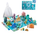 Cubes en bois pour ville, 133 blocs, tapis puzzle, btiments, lettres, chiffres,  partir de 3 ans, colors ...