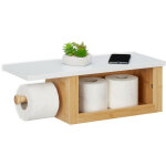 Relaxdays drouleur papier toilette avec tagre, support en bambou, compartiment, hxlxp : 17x50x18 cm, ...