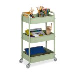 Desserte de cuisine, 3 niveaux, chariot, hlp : 71, 5 x 43, 5 x 29, 5 cm, salle de bain, bureau, vert ...