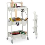 Desserte de cuisine, 3 niveaux, tagre sur roulettes, chariot, hlp : 89 x 44, 5 x 29 cm, blanche - relaxdays ...