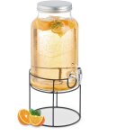 Distributeur de boisson, en verre, avec support et couvercle, volume : 6 litres, transparent - relaxdays ...