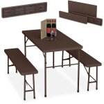 Ensemble table pliante et 2 bancs, pour jardin, pavillon ou camping, 120 cm, aspect rotin, marron - relaxdays ...