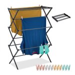 Relaxdays tendoir  linge, pliable, 11 barres, tancarville peu encombrant, h x l x p : 105 x 74 x 37 ...