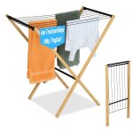 Relaxdays tendoir  linge, pliable, spacieux, bambou et mtal, h x l x p : 77 x 79 x 49 cm, nature et ...