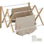 Relaxdays �tendoir mural, extensible, bambou et m�tal, h x l x p : 45 x 71, 5 x 59 cm, nature et blanc ...