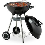 Relaxdays - barbecue charbon de bois, 2 roulettes, bbq, coupelle cendrier, h x l x p : 77 x 44 x 51 cm, ...