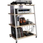 Relaxdays hifi - rack, 4 niveaux, pour platine vinyle et cha�ne st�r�o, m�tal / mdf, 78�61�52 cm, naturel ...