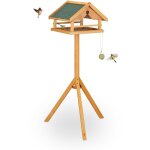 Relaxdays mangeoire pour oiseaux avec support, toit en asphalte impermable, jardin et terrasse, bois ...