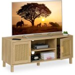 Relaxdays - meuble tv, lowboard, style rotin, console basse jusqu'� 50 pouces, effet bois, hxlxp: 48x115x40 ...
