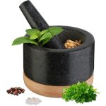 Relaxdays - mortier avec pilon, en granite, support en bois, dimensions du mortier seul h x d : 8, 5 ... Relaxdays - mortier avec pilon, en granite, support en bois, dimensions du mortier seul h x d : 8, 5 ...