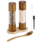 Relaxdays moulin  sel et poivre, lot de 2, manuel, support, broyeur en cramique, bois, acrylique, marron ...