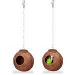 Nid d'oiseau, lot de 2, en noix de coco, hxlxp : 14 x 12, 5 x 12 cm, nichoir pour perruches, canaris, ...