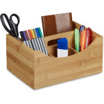 Organiseur de bureau bote de rangement bambou 4 compartiments avec poigne hxlxp: 12 x 25 x 18 cm, nature ...