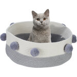 Relaxdays panier pour chat et petit chien, pompons, coton, corbeille tressée, h x d : 16, 5 x 41 cm, ... Relaxdays panier pour chat et petit chien, pompons, coton, corbeille tressée, h x d : 16, 5 x 41 cm, ...