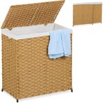 Panier à linge, avec couvercle, optique rotin, 110 litres, 2 compartiments, hlp : 60x58x34 cm, marron ... Panier à linge, avec couvercle, optique rotin, 110 litres, 2 compartiments, hlp : 60x58x34 cm, marron ...