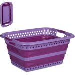 Panier  linge, pliable, 35 litres, en plastique, peu encombrant, avec poignes, violet - relaxdays