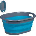 Panier  linge, pliable, volume : 21 litres, en plastique, peu encombrant, avec poignes, bleu et gris ...