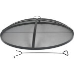 Relaxdays pare - �tincelles pour brasero, � 100 cm, tisonnier inclus, poign�e, grille ronde, acier, noir ...