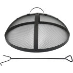 Relaxdays pare - �tincelles rond pour brasero, � 50 cm, avec tisonnier, poign�e, acier noir