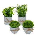 Plante artificielle en plastique, lot de 4, détails réalistes, pot en pierre, romarin, buis, herbe, vert ... Plante artificielle en plastique, lot de 4, détails réalistes, pot en pierre, romarin, buis, herbe, vert ...