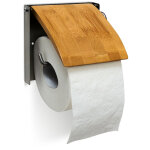 Porte - rouleau de papier hyginique en bambou et inox hxlxp : 13, 5 x 14, 5 x 13, 5 cm support mural ...
