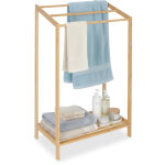 Relaxdays porte - serviettes bambou 3 barres avec �tag�re, 86 x 52, 5 x 32 cm, sur pied, pour la salle ...
