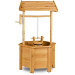 Puit de dcoration jardin en bois avec seau et manivelle hxlxp: 82 x 47 x 41 cm, nature - relaxdays